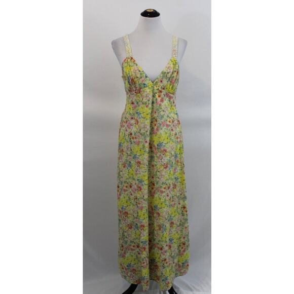 LOVESHACKFANCY Sz 8 Sabina Yellow Floral Sleeveless Midi Tank Dress - Picture 7 of 11